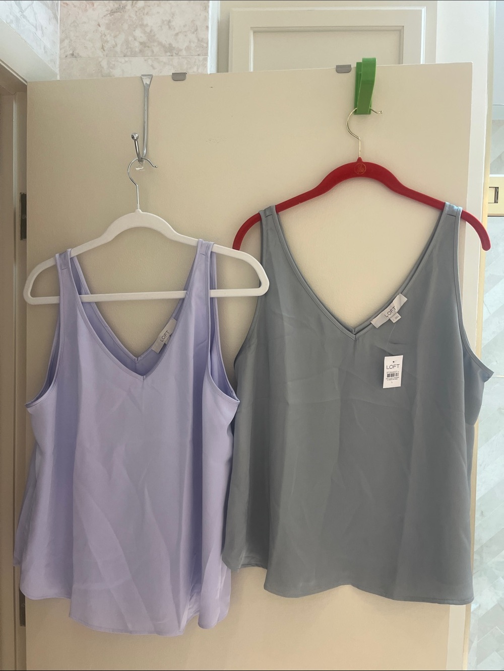 LOFT V-Neck Satin Camisole Set - Lavender and Slategray Blue NEW